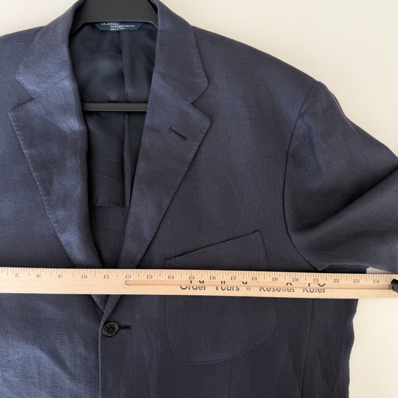 Polo Ralph Lauren Blazer Mens 44L Navy Linen Sport Coat Unstructured Italy Made - Picture 10 of 12